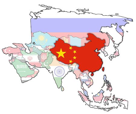 simsearch:400-05367288,k - old political map of asia with flag of china Stock Photo - Budget Royalty-Free & Subscription, Code: 400-04421935