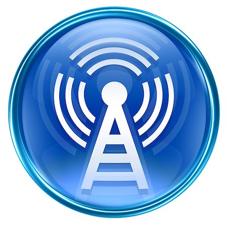 symbols in computers wifi - WI-FI tower icon blue, isolated on white background Stock Photo - Budget Royalty-Free & Subscription, Code: 400-04421992
