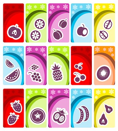 simsearch:400-05906235,k - Fruit and vegetables icons on floral banners background collection Stock Photo - Budget Royalty-Free & Subscription, Code: 400-04422151