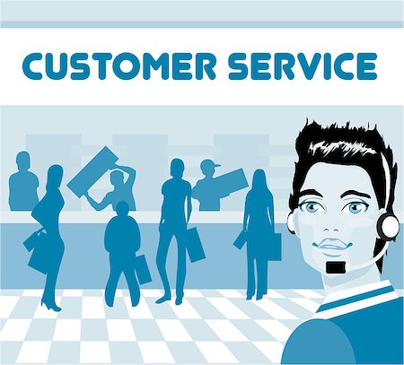 simsearch:400-06108986,k - Charming customer service representative with headset on,  group of customers. operator talking on headset, smiling Stock Photo - Budget Royalty-Free & Subscription, Code: 400-04422160