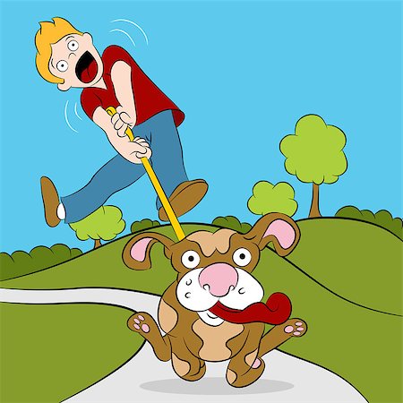 pulled - An image of a man being pulled while trying to walk his dog. Stock Photo - Budget Royalty-Free & Subscription, Code: 400-04422204
