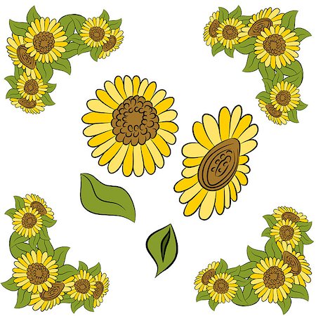 An image of a sunflower design element set. Photographie de stock - Aubaine LD & Abonnement, Code: 400-04422235