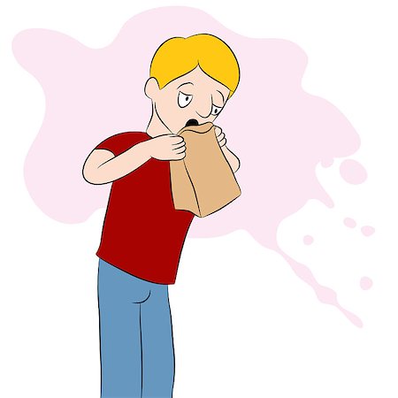 An image of a man using a barf bag. Stock Photo - Budget Royalty-Free & Subscription, Code: 400-04422266