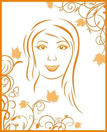 Illustration abstract face autumn girl portrait - vector Stock Photo - Budget Royalty-Free & Subscription, Code: 400-04422383