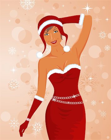 simsearch:400-05212510,k - Illustration sexy christmas girl in santa suit - vector Stock Photo - Budget Royalty-Free & Subscription, Code: 400-04422398