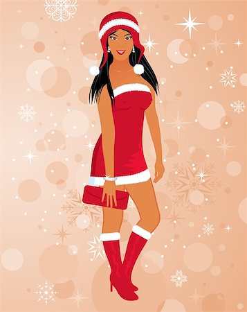 simsearch:400-05212510,k - Illustration fashion christmas girl in santa suit - vector Stock Photo - Budget Royalty-Free & Subscription, Code: 400-04422399