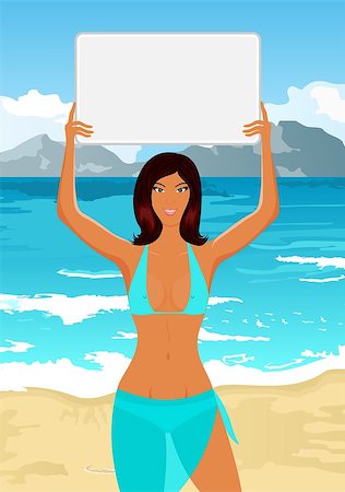 Illustration girl in bikini with banner on the beach - vector Stock Photo - Budget Royalty-Free & Subscription, Code: 400-04422407
