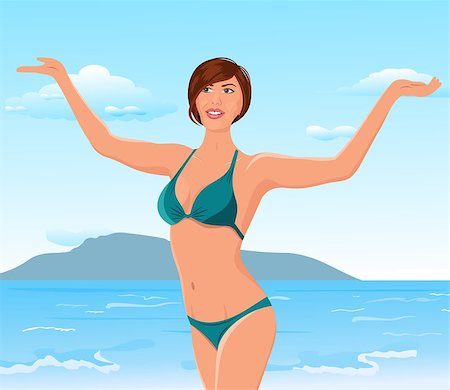 simsearch:400-04364845,k - Illustration pretty girl on the beach - vector Foto de stock - Royalty-Free Super Valor e Assinatura, Número: 400-04422403