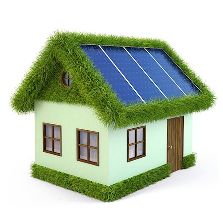 simsearch:400-04667131,k - House from the grass with solar panels on the roof. isolated on white. Stockbilder - Microstock & Abonnement, Bildnummer: 400-04423057