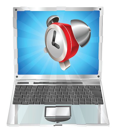 Alarm clock icon coming out of laptop screen concept Stock Photo - Budget Royalty-Free & Subscription, Code: 400-04423569