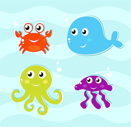 simsearch:400-08096474,k - 4 water animals icons set. Vector Illustration. Foto de stock - Super Valor sin royalties y Suscripción, Código: 400-04423576