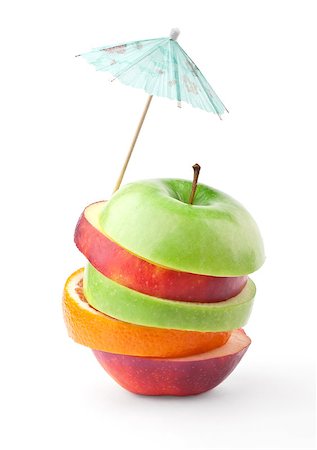 simsearch:400-08796295,k - Layers of apples and oranges under umbrella isolated on white background Fotografie stock - Microstock e Abbonamento, Codice: 400-04423657