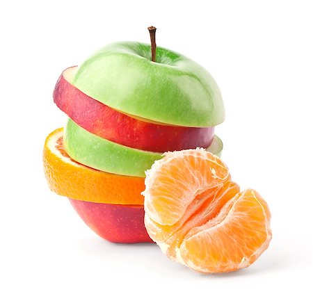 simsearch:400-04417272,k - Layers of apples and oranges with slice of tangerine isolated on white background Photographie de stock - Aubaine LD & Abonnement, Code: 400-04423658