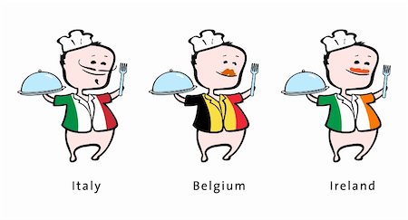 Chef of restaurant from Italy Belgium, Ireland - vector illustration - An italian chef, a belgium chef, an irish chef Stock Photo - Budget Royalty-Free & Subscription, Code: 400-04423900
