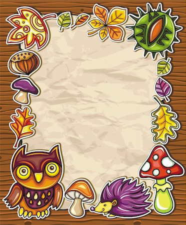 Vector frame with autumnal nature symbols on wooden background, with space for your text. Stock Photo - Budget Royalty-Free & Subscription, Code: 400-04423919