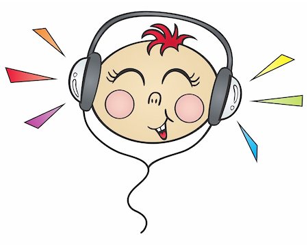Happy face listening the sound on headphones Stock Photo - Budget Royalty-Free & Subscription, Code: 400-04423942