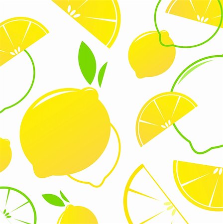 Fresh stylized Fruit - Lemon slices isolated on white. Vector Background. Stock Photo - Budget Royalty-Free & Subscription, Code: 400-04423984