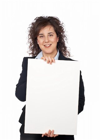 simsearch:695-05778940,k - Business woman holding the blank poster on white background Fotografie stock - Microstock e Abbonamento, Codice: 400-04434034