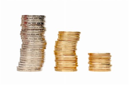 simsearch:400-04614876,k - Vertical stacks of coins on white background Stock Photo - Budget Royalty-Free & Subscription, Code: 400-04434037
