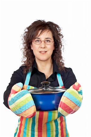 simsearch:400-04139196,k - Housewife in apron holding a blue pan. Focus at the pan Foto de stock - Royalty-Free Super Valor e Assinatura, Número: 400-04434231