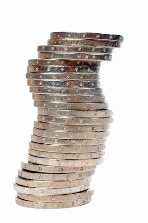 simsearch:400-04434826,k - Vertical stack of coins on white background Fotografie stock - Microstock e Abbonamento, Codice: 400-04434475