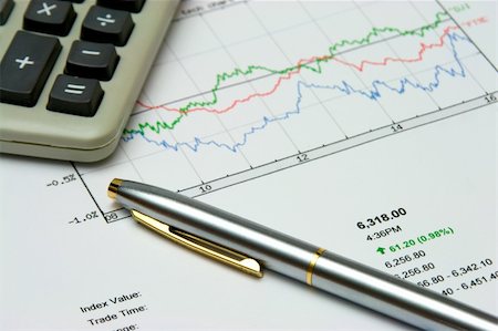 trade chart, pen and calculator. Things are improving! Stock Photo - Budget Royalty-Free & Subscription, Code: 400-04434506