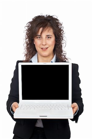 simsearch:400-04204809,k - Business woman showing a laptop, over a white background Stock Photo - Budget Royalty-Free & Subscription, Code: 400-04434819