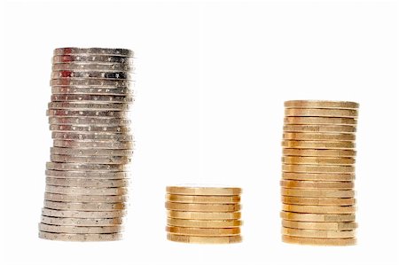 simsearch:400-04614876,k - Vertical stacks of coins on white background Stock Photo - Budget Royalty-Free & Subscription, Code: 400-04434827