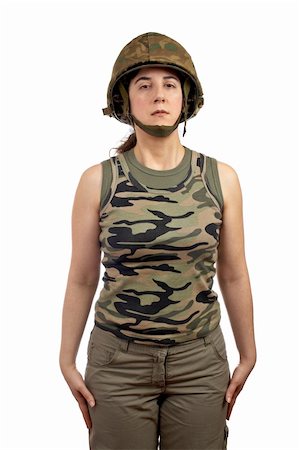 A beautiful soldier girl standing on white background Photographie de stock - Aubaine LD & Abonnement, Code: 400-04434846