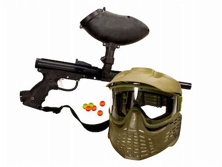 paintball - Paintball gun, mask, and balls on white background. Fotografie stock - Microstock e Abbonamento, Codice: 400-04434994