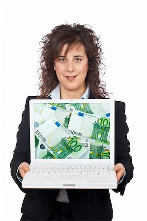 simsearch:400-04204809,k - Business woman showing a laptop, over a white background. Note: on screen image was also shot by me Stock Photo - Budget Royalty-Free & Subscription, Code: 400-04435227