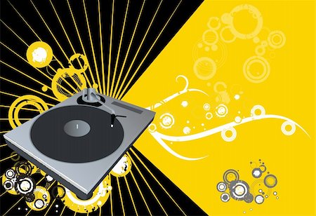 simsearch:400-06072793,k - Retro vector with grunge background and a dj mix turntable. Concept: Party and entertainment. Stockbilder - Microstock & Abonnement, Bildnummer: 400-04435429