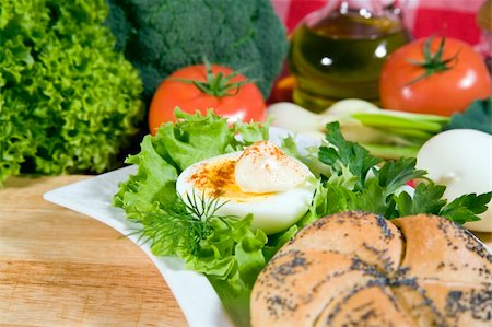 healthy breakfast - bakeroll, eggs and plenty of vegetables - hi res 12,7 mpix Stock Photo - Budget Royalty-Free & Subscription, Code: 400-04436332