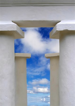 White temple pillars against summery blue sky Stock Photo - Budget Royalty-Free & Subscription, Code: 400-04438088