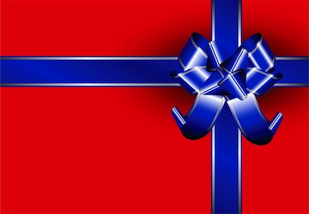Blue ribbon with silver lines on a red package Stock Photo - Budget Royalty-Free & Subscription, Code: 400-04438325