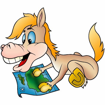 Horse and map  - Highly detailed cartoon animal Stock Photo - Budget Royalty-Free & Subscription, Code: 400-04438836