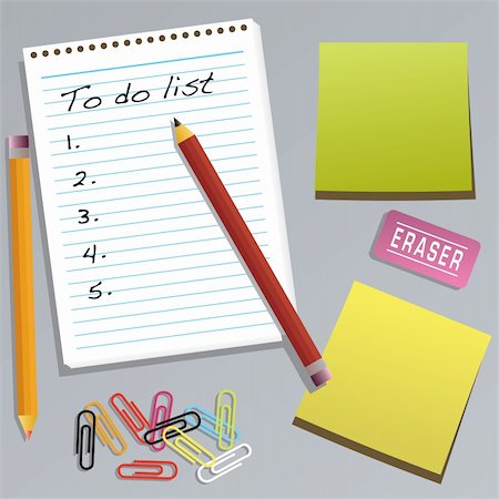 erasing numbers - An office collection with a to do list drawn in illustrator Stock Photo - Budget Royalty-Free & Subscription, Code: 400-04438955