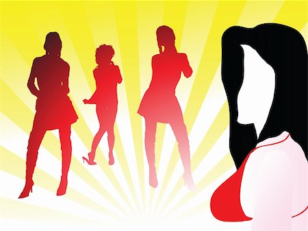 fashion runway lights - four sexy women dancing in a night club in silhouette Foto de stock - Super Valor sin royalties y Suscripción, Código: 400-04439202