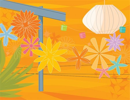 paper lanterns for birthday party - Modern, colorful stylized outdoor patio party with arbor and flowers. Items are grouped so you can use them independently from the background. Stock Photo - Budget Royalty-Free & Subscription, Code: 400-04439382
