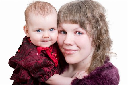 simsearch:400-04436228,k - mother and baby are posing and looking into the camera, isolated on white background. Stock Photo - Budget Royalty-Free & Subscription, Code: 400-04430245