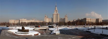 A photo of Lomonosov Moscow State University, Main building. Winter scene. Front view Stockbilder - Microstock & Abonnement, Bildnummer: 400-04430315
