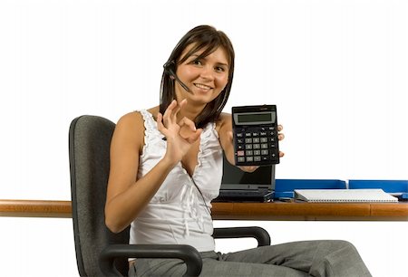 simsearch:400-08554629,k - isolated businesswoman displays calculator's screen Fotografie stock - Microstock e Abbonamento, Codice: 400-04432313