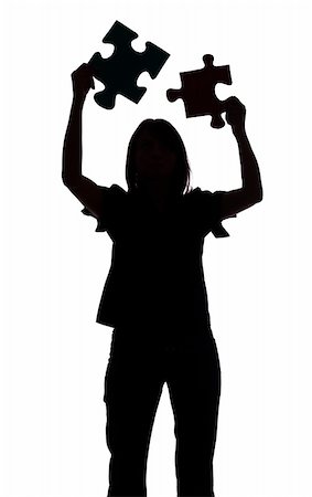 isolated on white silhouette of woman with puzzle Stock Photo - Budget Royalty-Free & Subscription, Code: 400-04432779