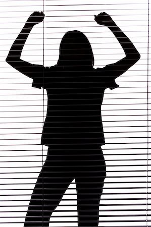 people peeking curtain - isolated on white silhouette of woman with hands up (blind) Stock Photo - Budget Royalty-Free & Subscription, Code: 400-04432798