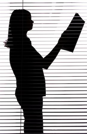 people peeking curtain - isolated on white silhouette of woman with papers Stock Photo - Budget Royalty-Free & Subscription, Code: 400-04432799