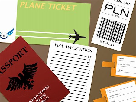 simsearch:400-08503492,k - Illustration of all the documents you would need to fly from an airport Stock Photo - Budget Royalty-Free & Subscription, Code: 400-04444125