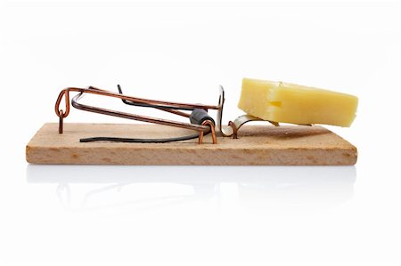 simsearch:400-03992981,k - A mousetrap with cheese, reflected on white background Stock Photo - Budget Royalty-Free & Subscription, Code: 400-04444581