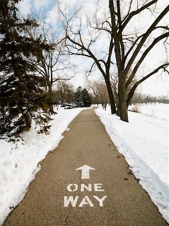 Paved path in park reading one way. Stockbilder - Microstock & Abonnement, Bildnummer: 400-04445100