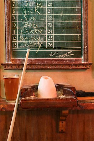 queue club - Chalkboard queue for people waiting to play billiards in nightclub with chalk and pool stick. Stock Photo - Budget Royalty-Free & Subscription, Code: 400-04445441