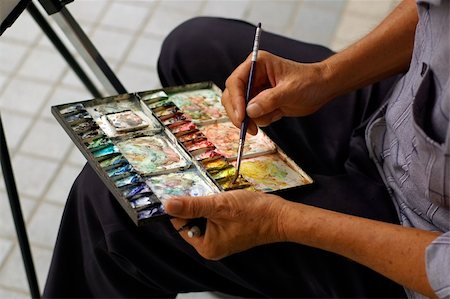 An asian chinese artist painting on street Stock Photo - Budget Royalty-Free & Subscription, Code: 400-04446267